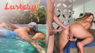 Buxom világos szőke amateur popókáját szexelik úszás után